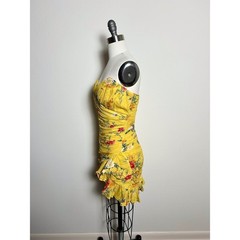 Lovers + Friends Casey Dress Spring Blossom Yellow Floral Strapless Ruffle Mini