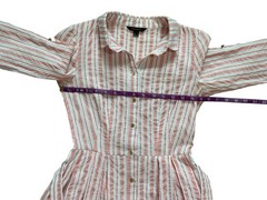 Cortefiel Salmon Pink & White Striped Button Down Fit & Flare Belted Midi Dress