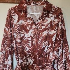 One and Only Teens M Brown/White Tropical Floral Woven Button-Up Shirt
