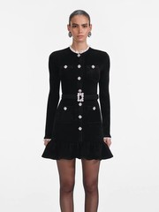 Self Portrait Velvet Knitting Diamond jewelry Long Sleeve Dresses