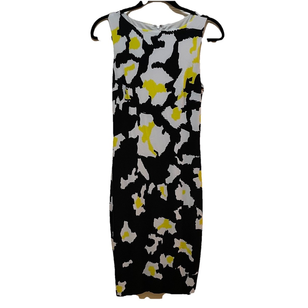 VTG CACHE Black, Yellow and White Crew Neck Sleeveless Y2K Dress Sz 4