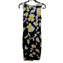 VTG CACHE Black, Yellow and White Crew Neck Sleeveless Y2K Dress Sz 4