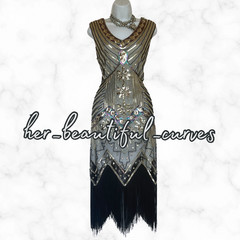 20s GATSBY SEQUINNED BEADED FRINGED FLAPPER PARTY DRESS SIZE XL FITS SIZE 16