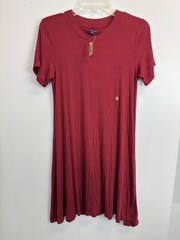 American Eagle Juniors Size L T-Shirt Ribbed Knit Dress Burgundy Short Sleeve