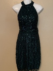 Boston Proper Emerald Green Sequin Halter Cocktail Dress Size 10