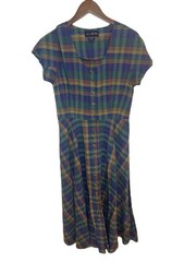 Vintage JG Hook Maxi Dress Women’s Size 10 Madras Plaid Full Button 100% Cotton