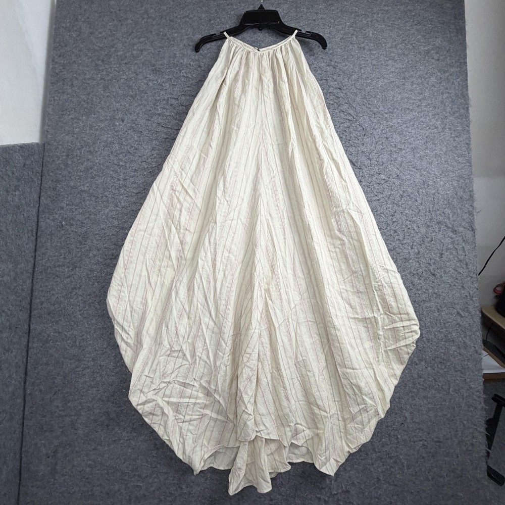 Zara Dress Womens XL White Stripe Halter Maxi Trapeze Boho Cotton Linen Sundress