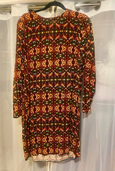 LuLaRoe Geometric Knit Shift Dress Lace Accents Round Neck Long Sleeve M