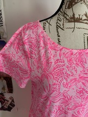 Lilly Pulitzer Pink/White Floral Tiered Scoop Neck Midi Dress Cotton L