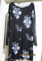 SO BLACK&WHITE FLOWERS A-LINE DRESS LONG FITTED SLEEVES RAYON POLY SPANDEX L