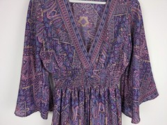 Art Silk Paisley Boho Maxi Dress | Women UK 10 12 | Purple Pink Festival