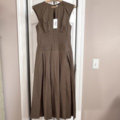 Reformation Brown A-Line Sleeveless Midi Dress Button Pleated Size 6