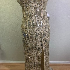 MAC DUGGAL 5018 Dress 2 Cassandra Stone Sequin Gown Plunging Neckline High Slit