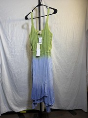 Sand & Spirit Green Blue Ombre Metallic Sleeveless Maxi Dress M NWT