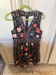 kate spade new york Black Floral V-Neck Lace Trim A-Line Lined Dress 4