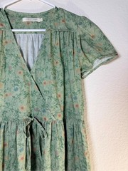 Christy Dawn Augusta Midi Wrap Dress XS Green Floral Organic Cotton