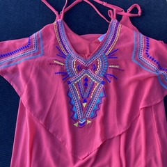 Xhilaration Womens Tank Shift Maxi Dress Sz L Bright Orangish Red Embroidered