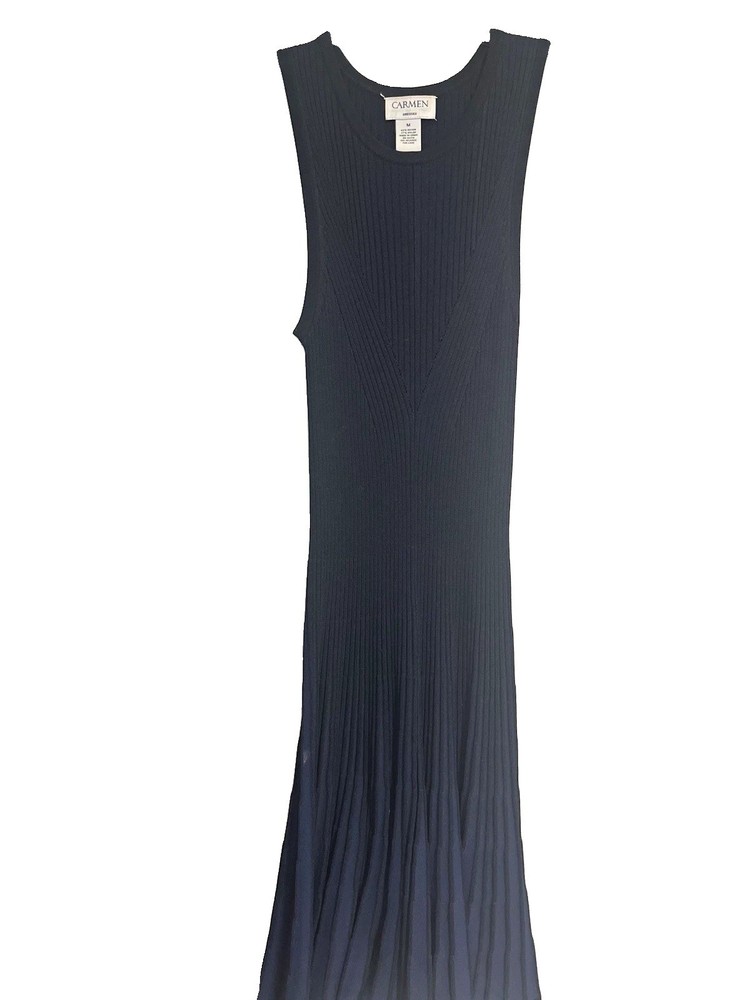 Carmen Black & Blue Solid Crew Neck Sleeveless Pleated Midi Sweater Dress M