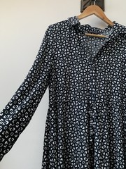 M&S Midi Dress UK 10 Black White Long Sleeve Asymmetrical Hem Lightweight NWOT
