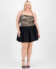 B. Darlin Plus Size Lace Bubble-Hem Dress 20W Black Straight Neck Back Zip