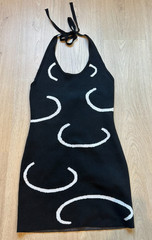 To The Kill Halter Knit Mini Dress Womens S Black White Abstract Cutout Bodycon
