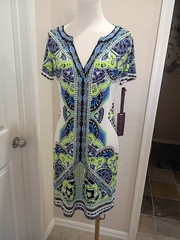 HALE BOB V NECK BLUE/ LIME GRN/WHT SHORT STRAIGHT DRESS