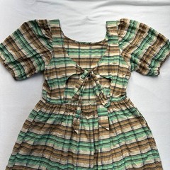 Second Female Plaid Puff Sleeve Albertine Dress Size Small Green Tan Cottagecore