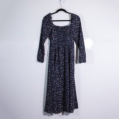 OPT Classic Smocked Square Neck Long Sleeve High Slit Midi Dress Multi Print 4
