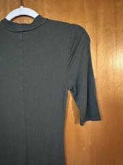 Express Olive Green Solid Ribbed Knit Mock Neck 1/2 Sleeve Sheath Midi Dress XS