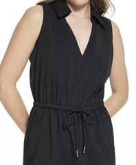 Calvin Klein Drawstring Waist Collard Sleeveless Sheath Dress Size 8 Stretch