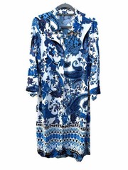 Blue Multi Size L (estimated) Paisley & Floral Print Rayon Resort Shirt Dress