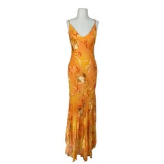 Vintage Sunset Silk Beaded Floral Maxi Dress Backless Y2K Evening Gown