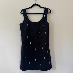 Aqua Women&rsquo;s Black Crystal Embellished Shift Dress Size L
