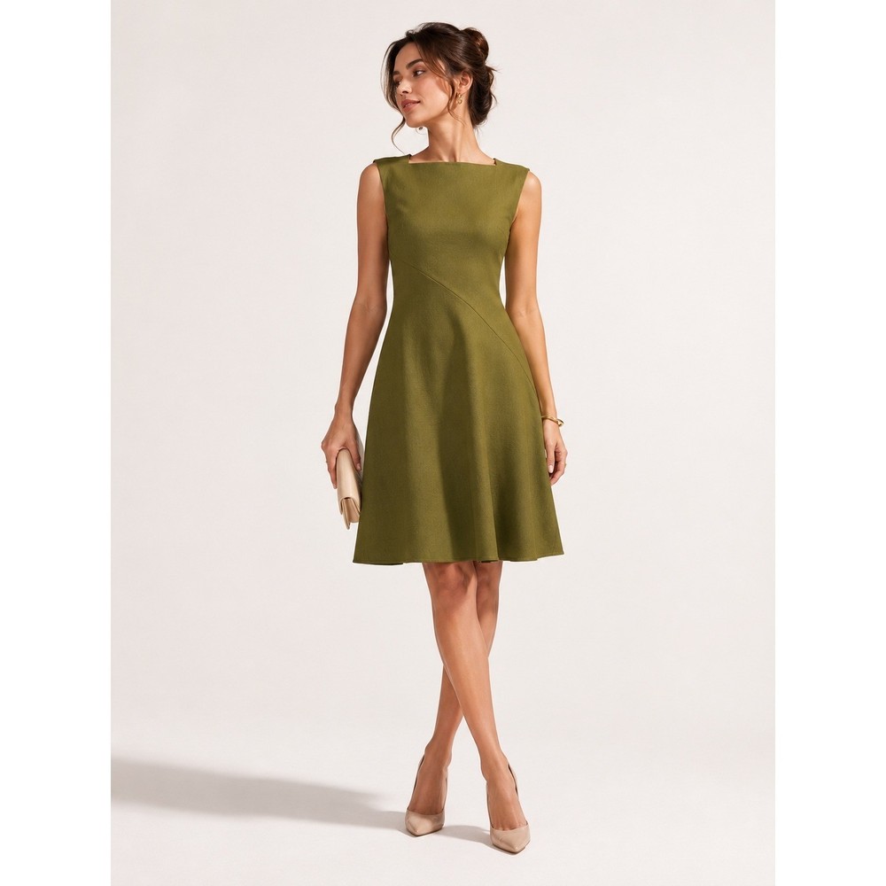M.M.LaFleur The Pauline A-Line Dress Women 8 True Olive Sleeveless Minimalist