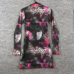 Jaded London Dress 4 Smokey Script Printed Long Sleeve Mesh Mini Y2K Whimsigoth