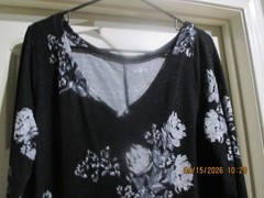 SO BLACK&WHITE FLOWERS A-LINE DRESS LONG FITTED SLEEVES RAYON POLY SPANDEX L