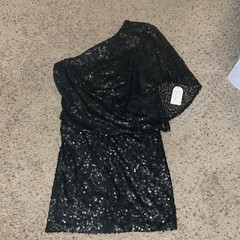 Jessica Simpson one shoulder short sequined black dress size 2 NWT