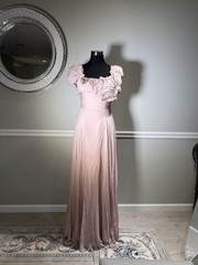 Blush Pink Silk Formal Gown Ruched Bodice Jewel Brooch Dress Size 4