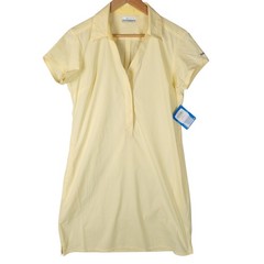 Columbia Shirt Dress Medium Yellow Mini Short Sleeve Pockets Travel Outdoor NWT