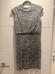 Jagger Size 10 Black & White Square Pattern Midi Dress Short Sleeve Rouche Waist