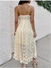 CUPSHE Maxi Women&rsquo;s Flowy Lace Sundress-Cotton Blend-Size XXL-Beige-NWT