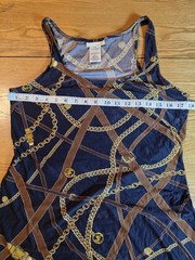 Michael Kors Navy/Brown/Gold Geometric Logo Shift Dress Scoop Neck M