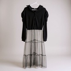 Ekaliy Maxi Shirt Dress Women&rsquo;s 2XL Mesh Black Long Lantern Sleeve Ruffles