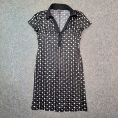 Ann Taylor Dress Top Womens Size 2 Black/White Short Sleeve V-Neck Collared Midi
