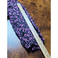 ZARA | Floral Print Button Down Midi Dress Black Pink Purple Puff Sleeve | XL