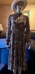 NWT ESQUALO WOMEN&rsquo;S BLACK/ORANGE PRINTED MIDI Flounce DRESS SIZE 6 USA 38 EUR
