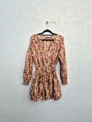 Zara Dress Size 12 Kaftan Beach Cover Up Braided Belt Tiered Boho Festival