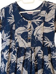 Floramour Nursing Nightgown Dress L Blue Leaf Print Zip Open Maternity Lounge