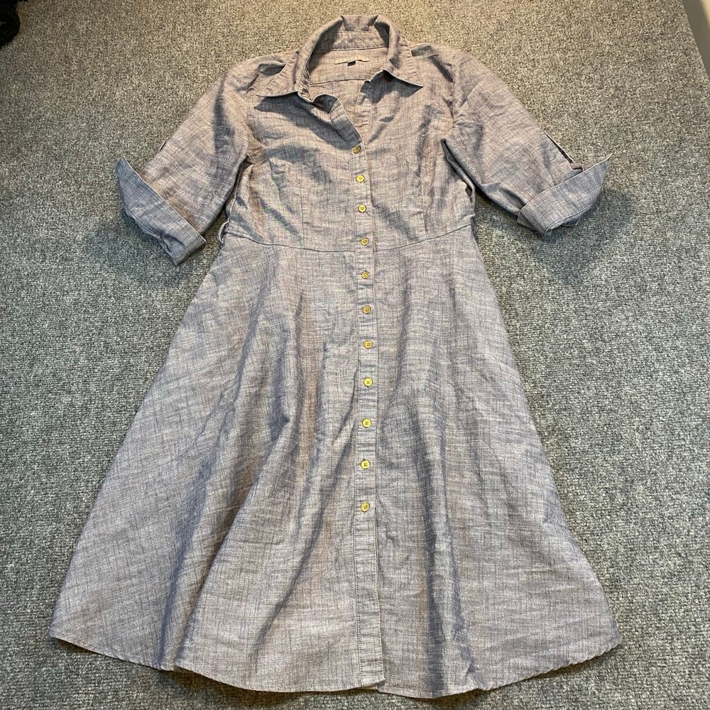 Sharagano Womens 10 Gray Cuffed Half Sleeve Button Down Shirt Dress Pockets