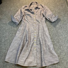 Sharagano Womens 10 Gray Cuffed Half Sleeve Button Down Shirt Dress Pockets